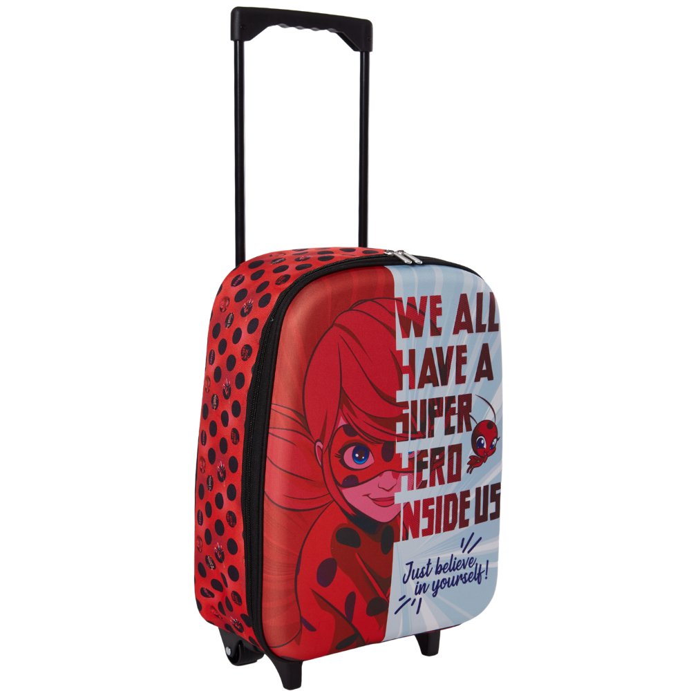 Miraculous Ladybug Carry On Rolling Kids Luggage with Wheels for Girls, 18 Inch, Superhero Lady Bug Convertible Duffle Bag with Side Handle