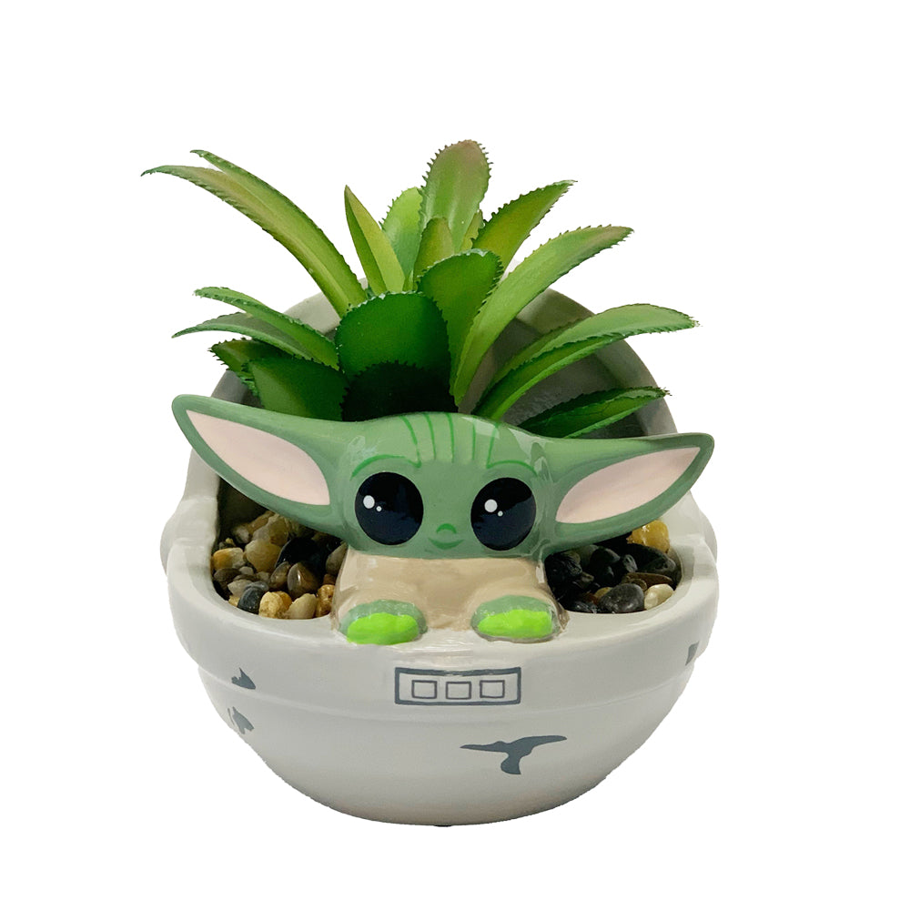 Star Wars Mandalorian Baby Yoda Faux Succulent in Ceramic Planter Pot, 4 Inches