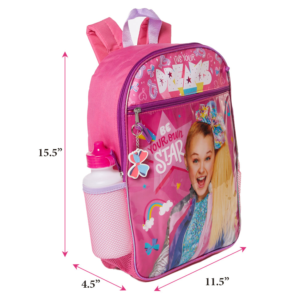 Jojo Siwa Girls Backpack with Lunch Bag and Water Bottle 5 Piece Set Pink