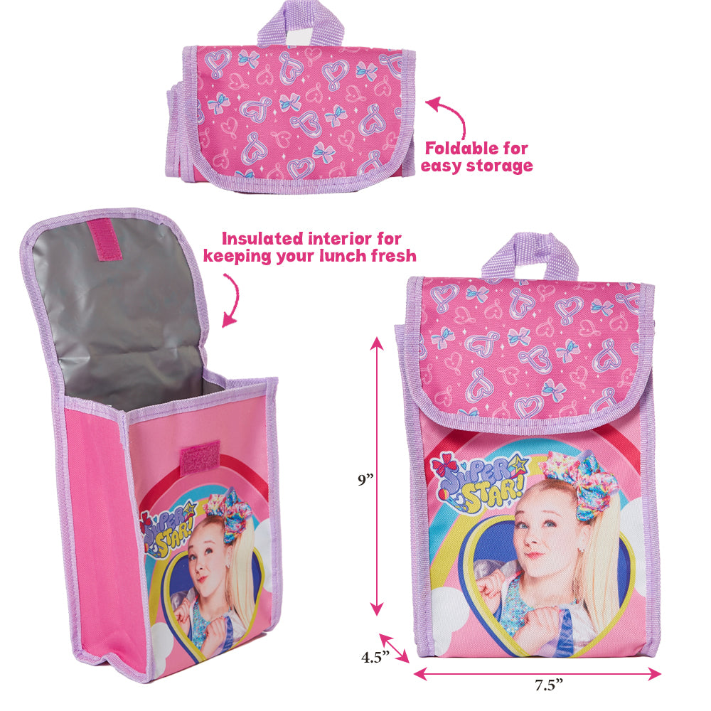 Jojo Siwa Girls Backpack with Lunch Bag and Water Bottle 5 Piece Set Pink