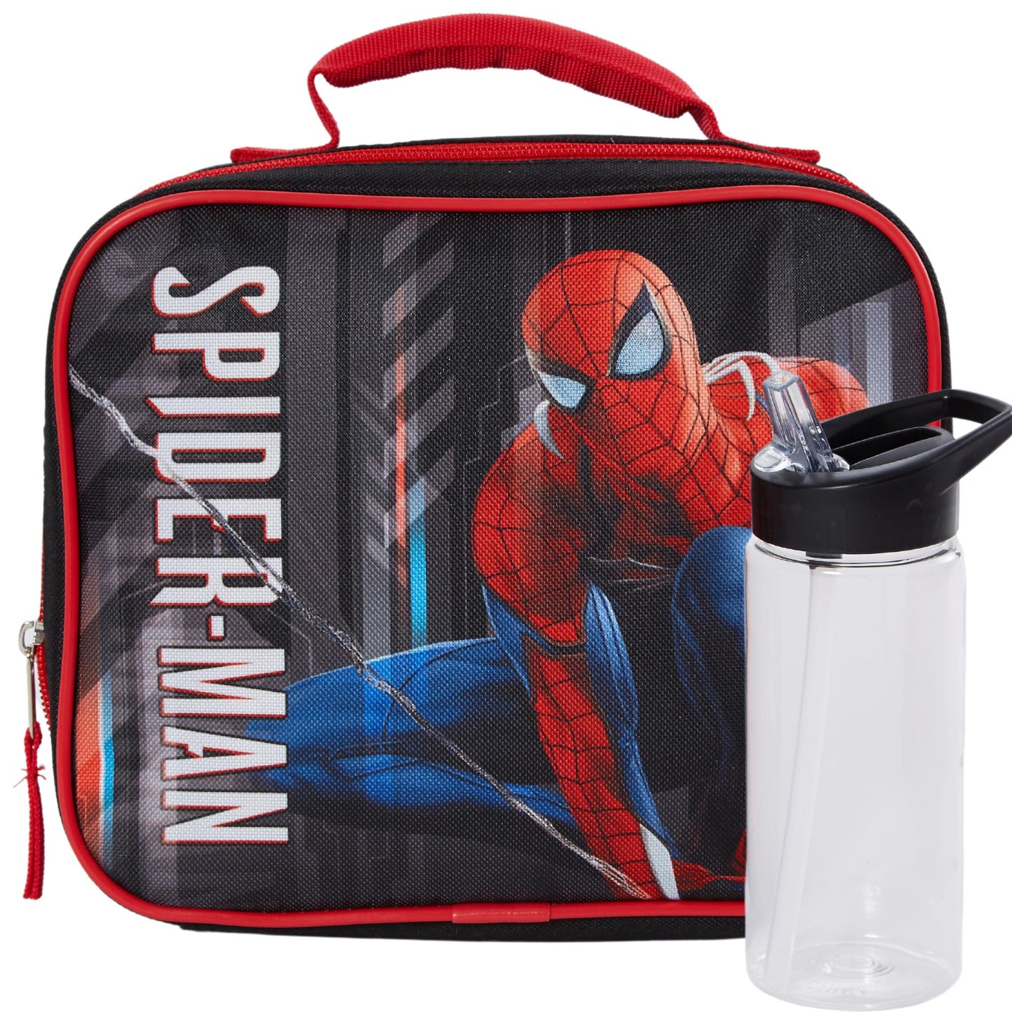 Marvel Spiderman Lunch Box with Water Bottle Set- Kids Soft Insulated Lunch Bag for Boys