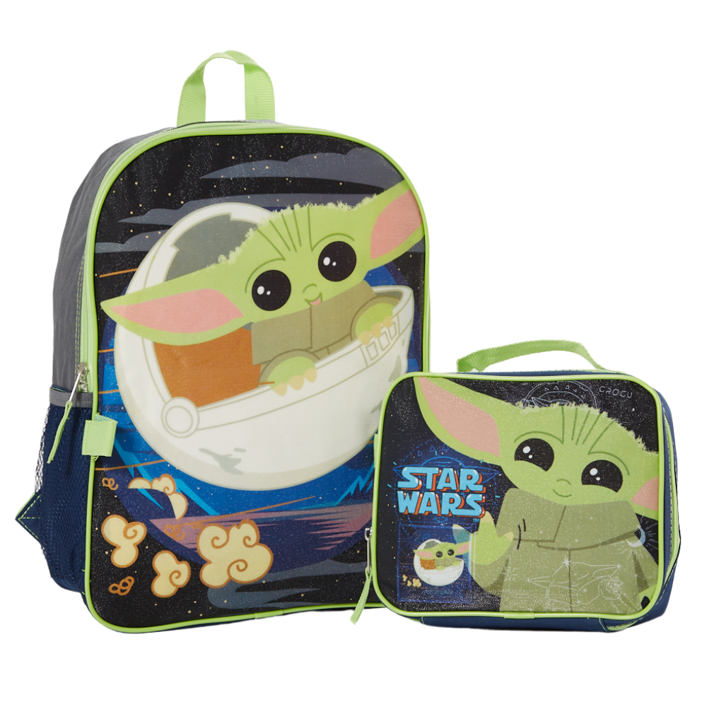 Star Wars Mandalorian Baby Yoda Backpack with Lunch Box Set for Boys and Girls, Value Bundle