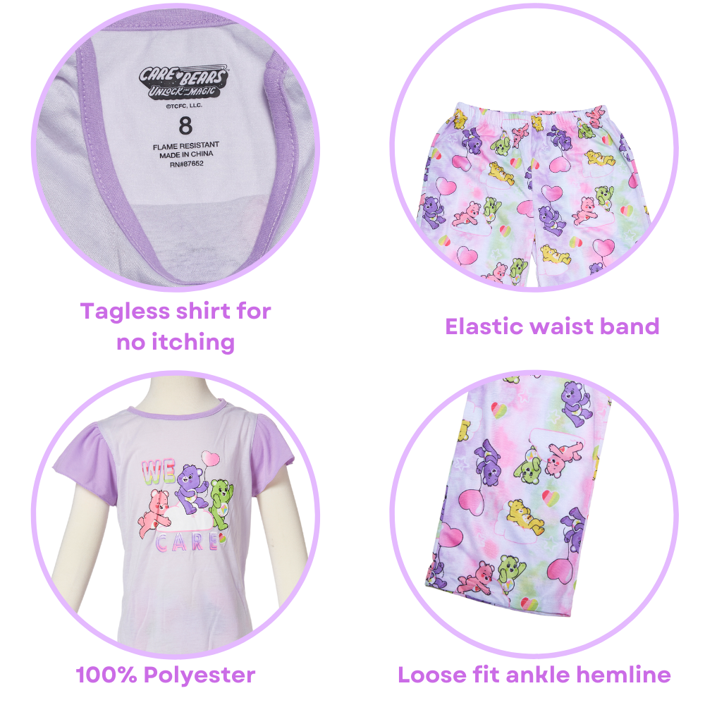 Care Bears Pajamas Set, 2 Piece Sleepwear for Kids, Size 6 Purple