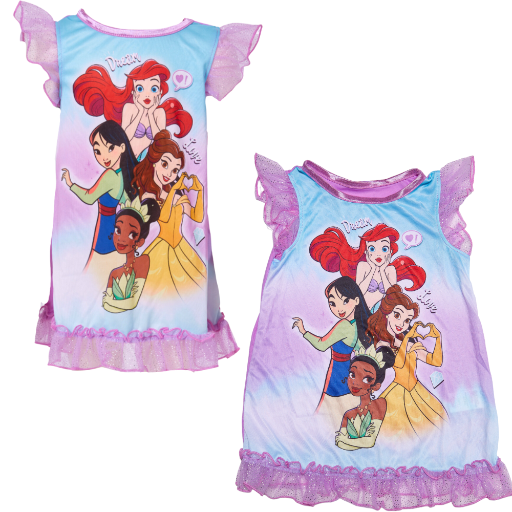 Disney Princess Nightgown for Toddler Girls: Ariel, Belle, Mulan and Tiana - 3T Multi