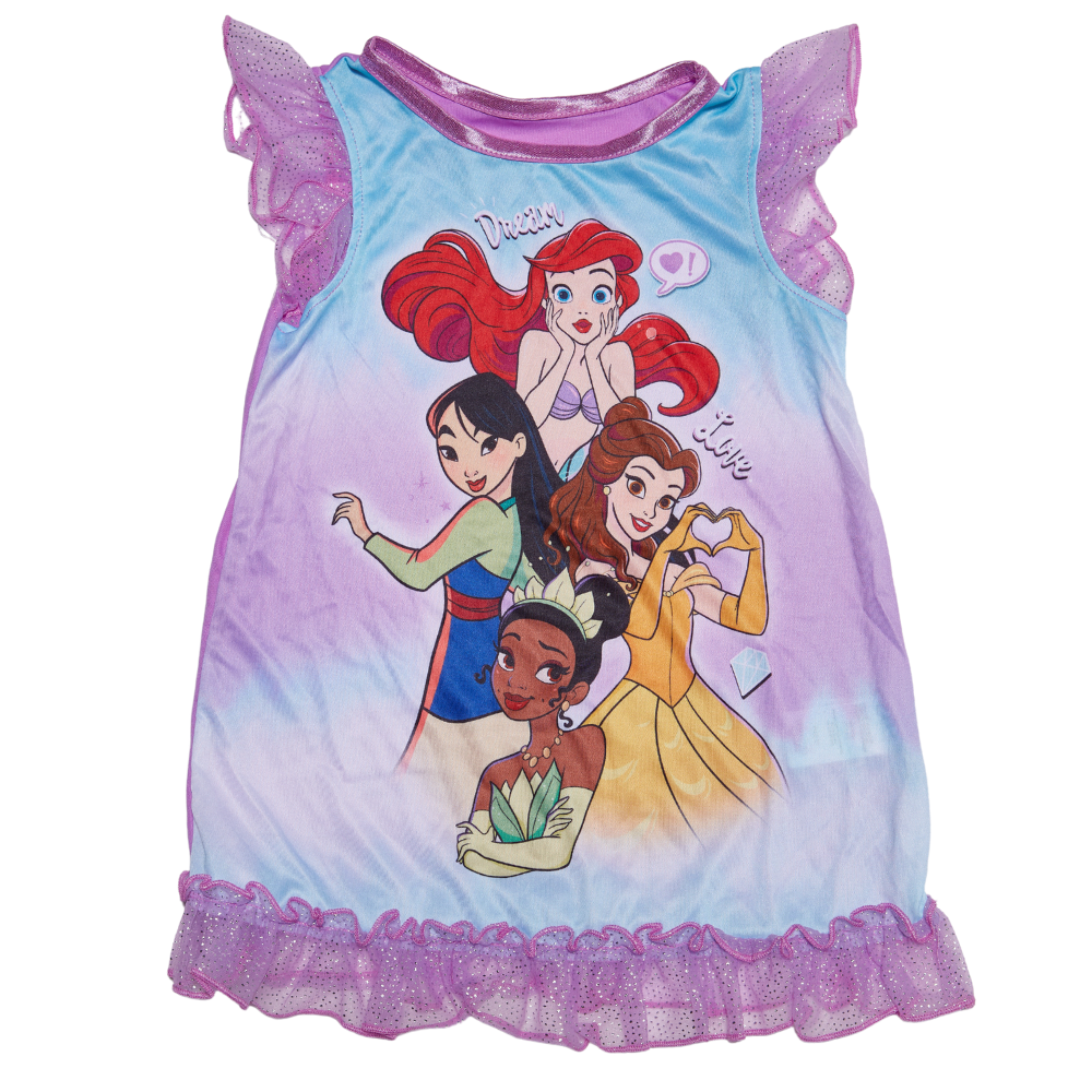 Disney Princess Nightgown for Toddler Girls: Ariel, Belle, Mulan and Tiana - 3T Multi