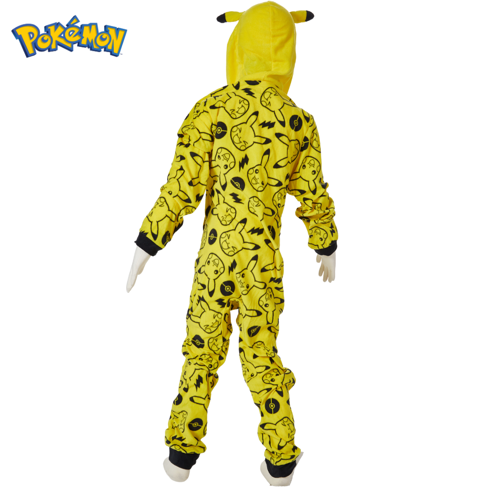 Pokemon Onesie Pajamas for Kids, Pikachu Hooded Plush Costume or Sleeper with Zipper Front, Size M