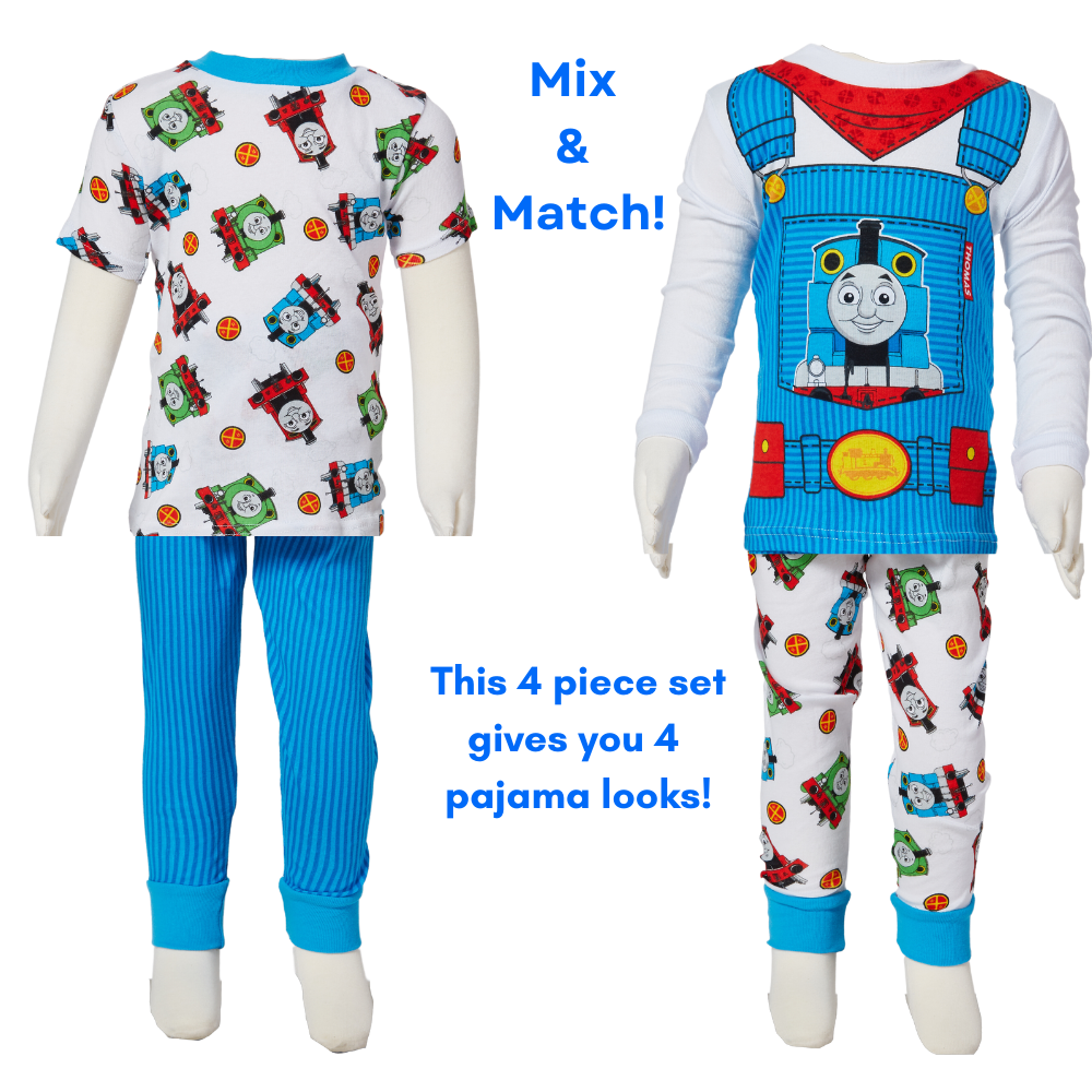 Thomas the Train Pajamas Set, 4 Piece Mix and Match Sleepwear for Toddlers and Little Kids, Size 3T
