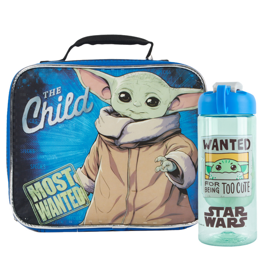 Disney Baby Yoda Mandalorian Star Wars Lunch Box with Water Bottle Set- Kids Soft Insulated Lunch Bag for Girls and Boys