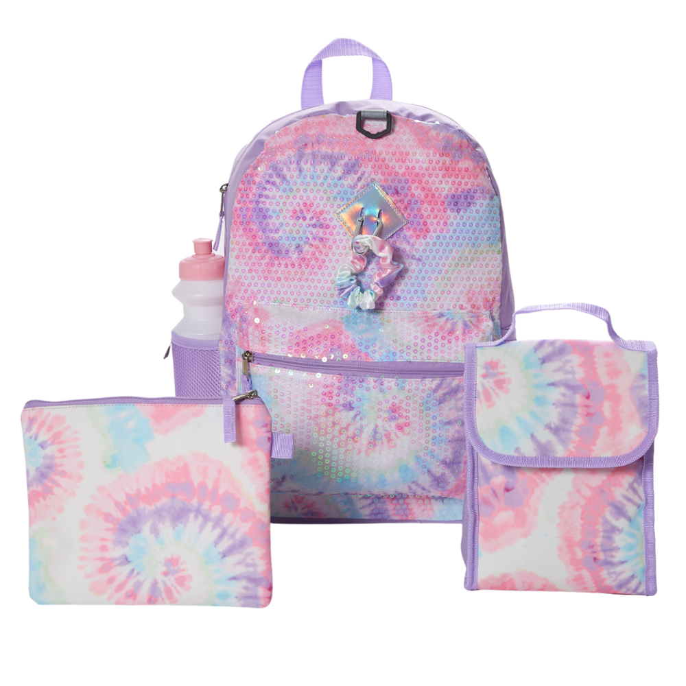 CLUB LIBBY LU Sequin Tie Dye Backpack Set for Girls, 16 inch, 6 Pieces -