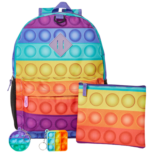 Fidget Popper Backpack Set for Kids with Pop It Keychain Bubble Poppers and Pencil Case