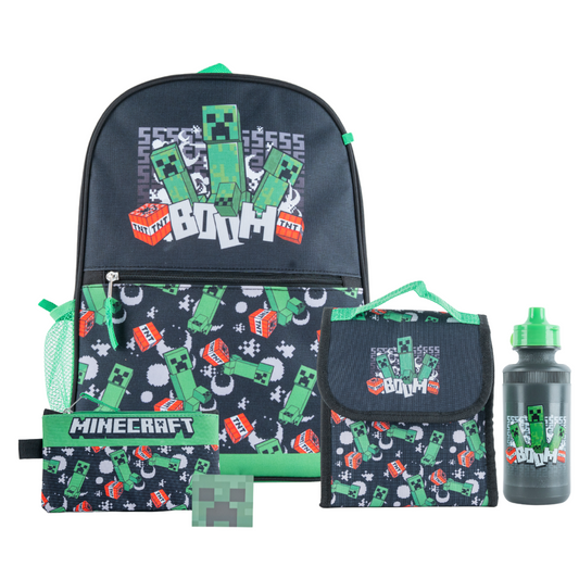Minecraft Backpack with Lunch Box Set for Boys & Girls, 16 inch, 5 Pc. Bundle with Water Bottle & School Supplies