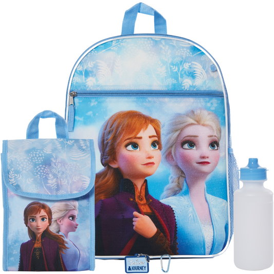 Disney Frozen Backpack Set for Girls, 16 inch with Lunch Bag and Water Bottle, Blue