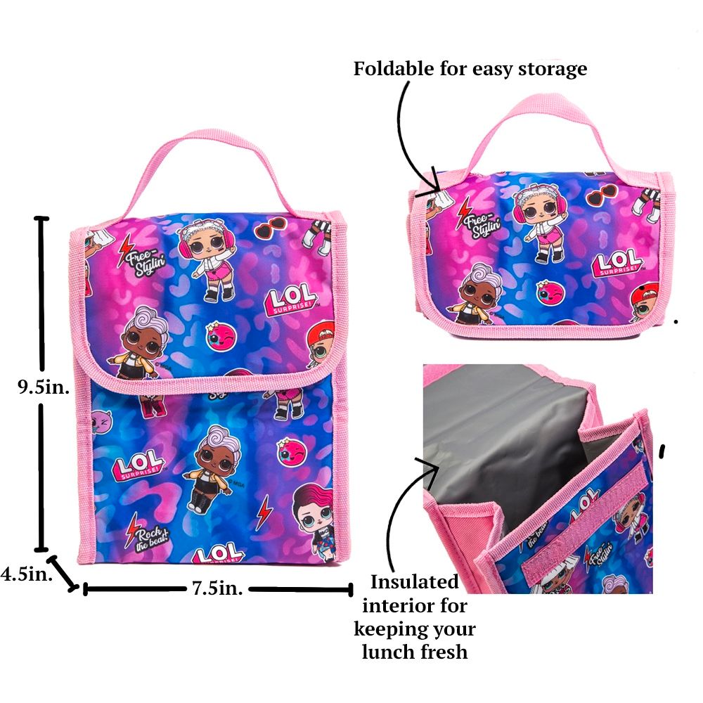 LOL Surprise Doll Backpack Set for Kids - 16  Backpack - Includes Matching Pencil Case Heart Clip Lunchbox & Water Bottle - 5 Pc. Bundle School Set for Girls