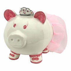 Swarovski with Crown Princess Porcelain Piggy Bank for Kids (Pink)