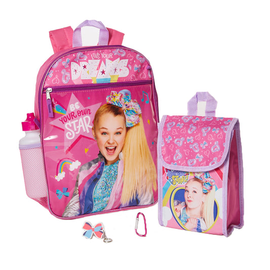 Jojo Siwa Girls Backpack with Lunch Bag and Water Bottle 5 Piece Set Pink