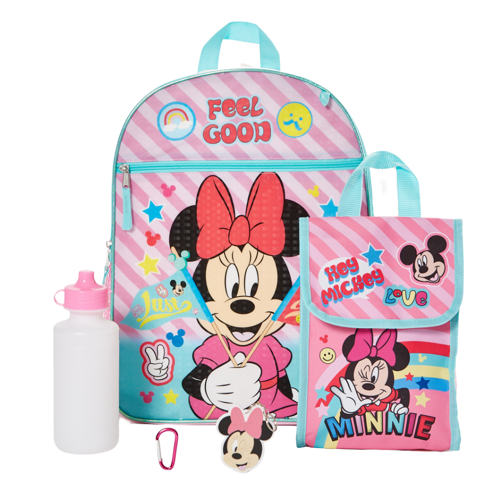 Minnie Mouse Girls Backpack with Lunch Bag and Water Bottle 5 Piece Set 16 inch