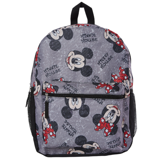 Disney Mickey and Minnie Mouse Backpack for Kids and Adults, 16 inch, Grey