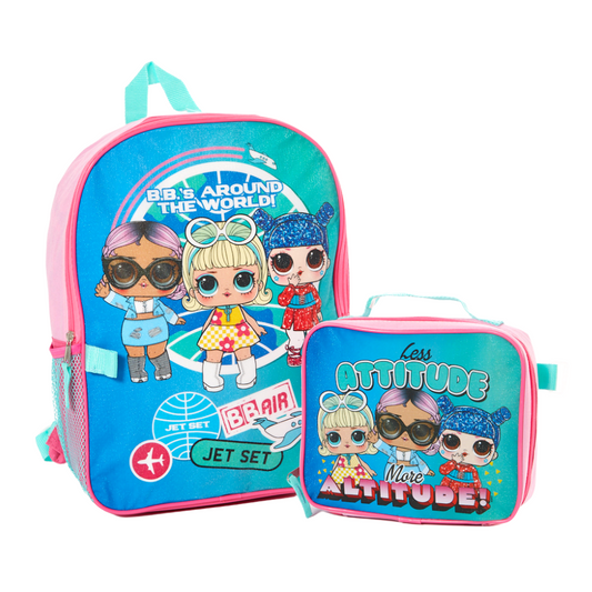16 Inch LOL Surprise Backpack with Lunch Box Set for Girls, Value Bundle, Pink and Blue