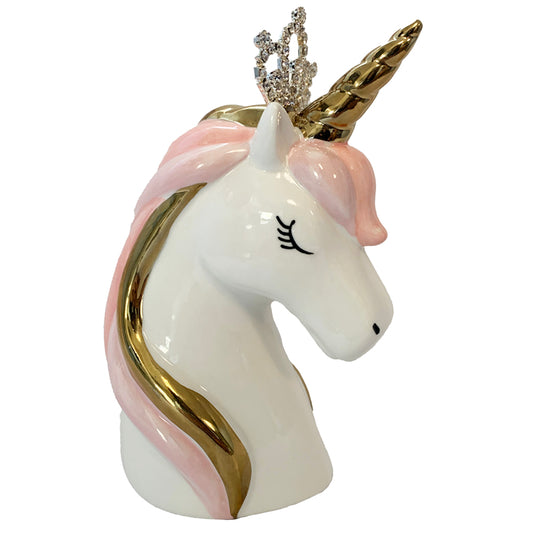 Unicorn Piggy Bank Ð Coin Money Bank for Girls with Rubber Stopper and Rhinestone Crown