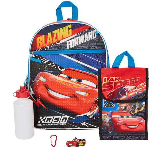 Disney Pixar Cars Backpack Set for Kids, 16 inch with Lunch Bag and Water Bottle
