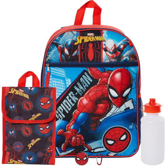 Marvel Spiderman Backpack Set for Kids, 16 inch with Lunch Bag and Water Bottle