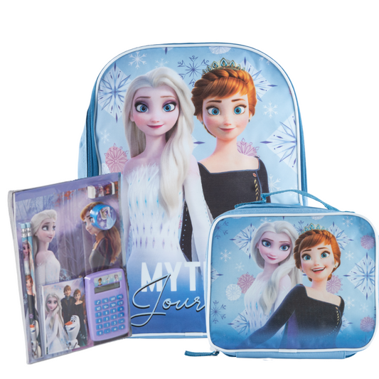 Disney Frozen Back to School Bundle for Girls with Backpack, Lunch Box, and 7 Pc. Calculator & School Supplies Set