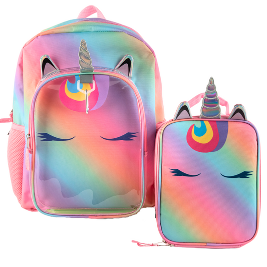 CLUB LIBBY LU Ombre Unicorn Backpack with Lunch Box Set for Girls, 3 Piece Value Bundle, 16 Inch