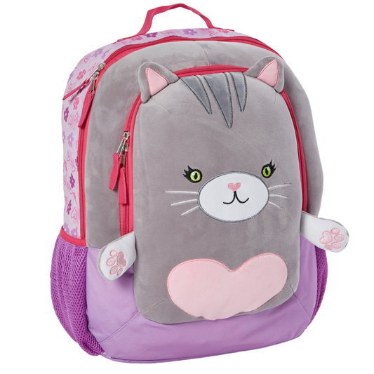CLUB LIBBY LU Cat Backpack for Girls with Soft Plush Front Pocket, 16 inch Squish Buddies