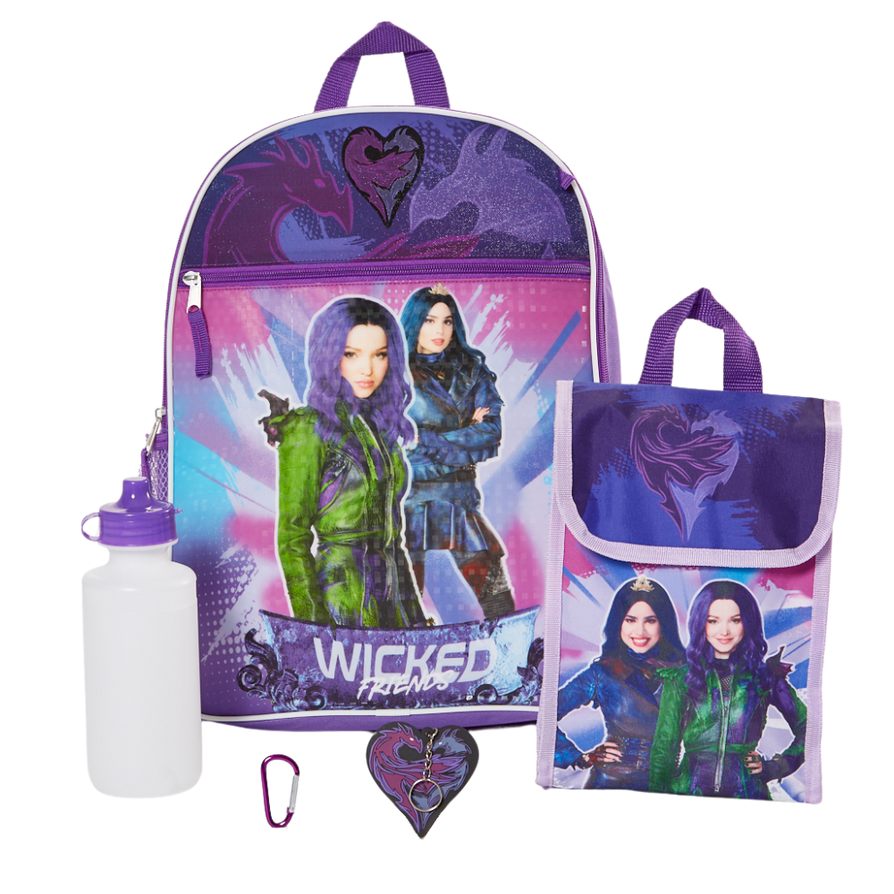 DisneyÊDescendants Mal and Evie Backpack Set for Kids, 16 inch with Lunch Bag and Water Bottle, Purple