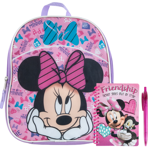 Disney Minnie Mouse Mini Backpack Set for Girls & Toddlers with Journal Notebook and Pen - 12 Inch, Purple