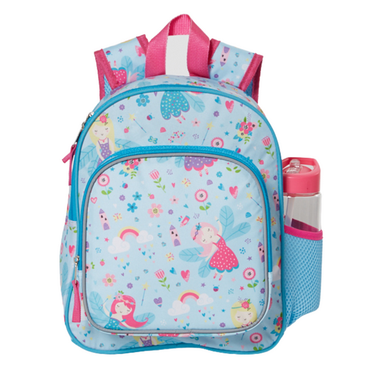 Rainbow Fairies Mini Backpack Set with Water Bottle and Insulated Lunch Pocket for Little Girls & Toddlers - 12 Inch, Pink and Blue