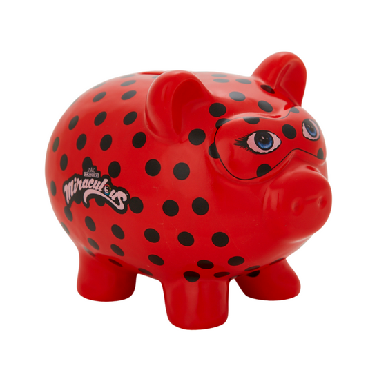 Miraculous Ladybug Piggy Bank for Girls Kids Ceramic Coin Bank, Red