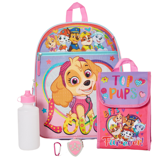 5 Pc. Nickelodeon Paw Patrol Backpack Set for Girls, 16 inch with Lunch Bag and Water Bottle, Pink